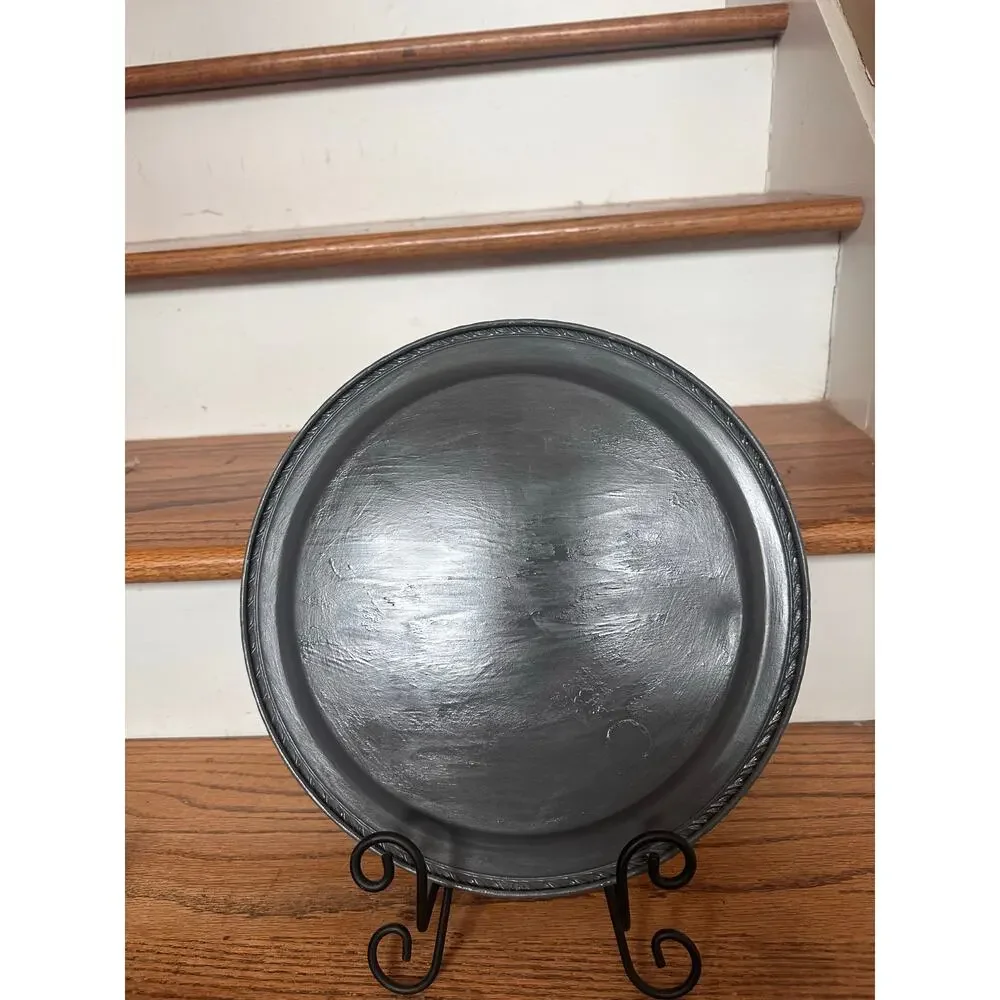 Upstyled Silver Serving Tray w/ Gunmetal Snaffle Bit Handles – Hand Painted